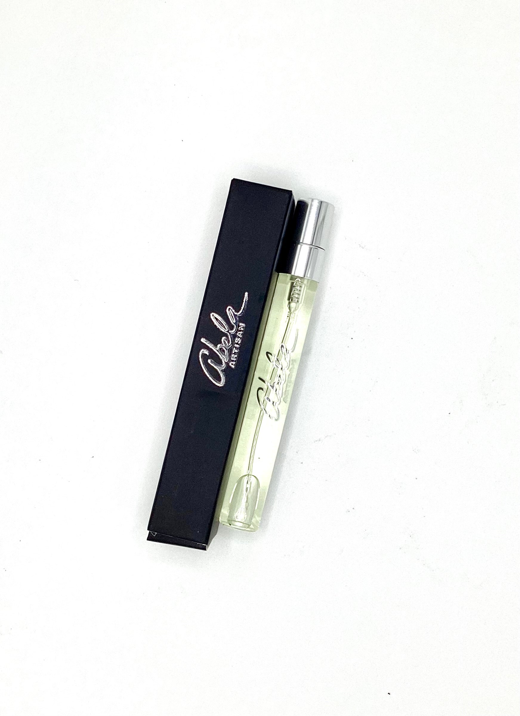 Roll-on perfume bottle with black box on a white background