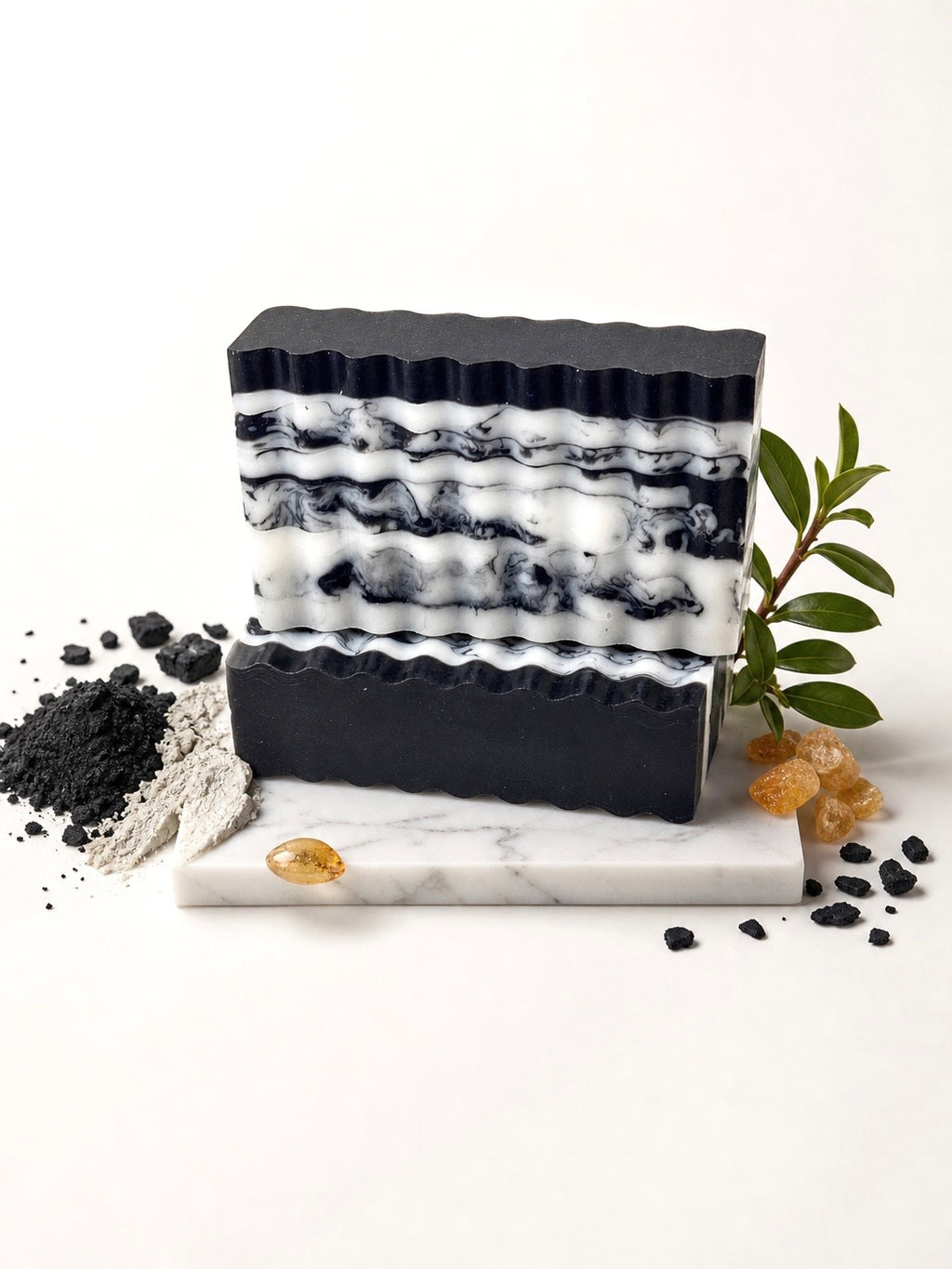 Abela Artisan “CHARCOAL CLAY FRANKINCENSE” Marble - Detoxing Exfoliating- Face -Body Soap Bar 5 Oz.- 141g.
