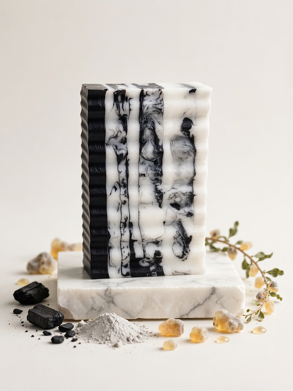 Abela Artisan “CHARCOAL CLAY FRANKINCENSE” Marble - Detoxing Exfoliating- Face -Body Soap Bar 5 Oz.- 141g.