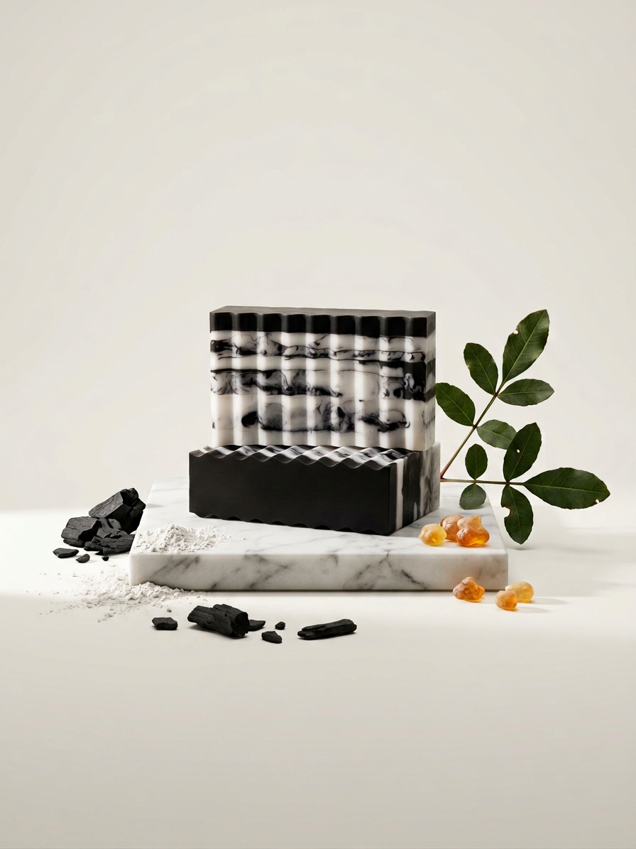Abela Artisan “CHARCOAL CLAY FRANKINCENSE” Marble - Detoxing Exfoliating- Face -Body Soap Bar 5 Oz.- 141g.