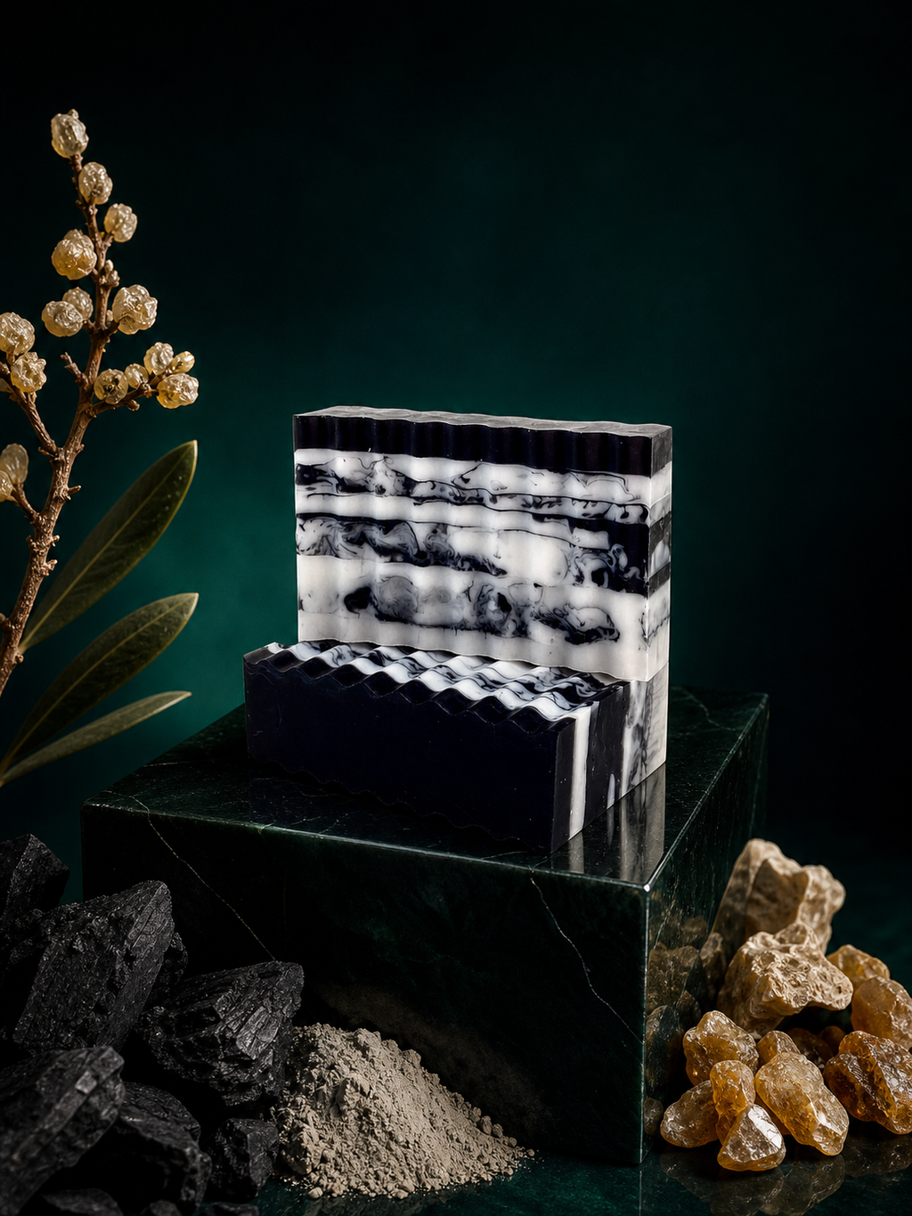 Abela Artisan “CHARCOAL CLAY FRANKINCENSE” Marble - Detoxing Exfoliating- Face -Body Soap Bar 5 Oz.- 141g.