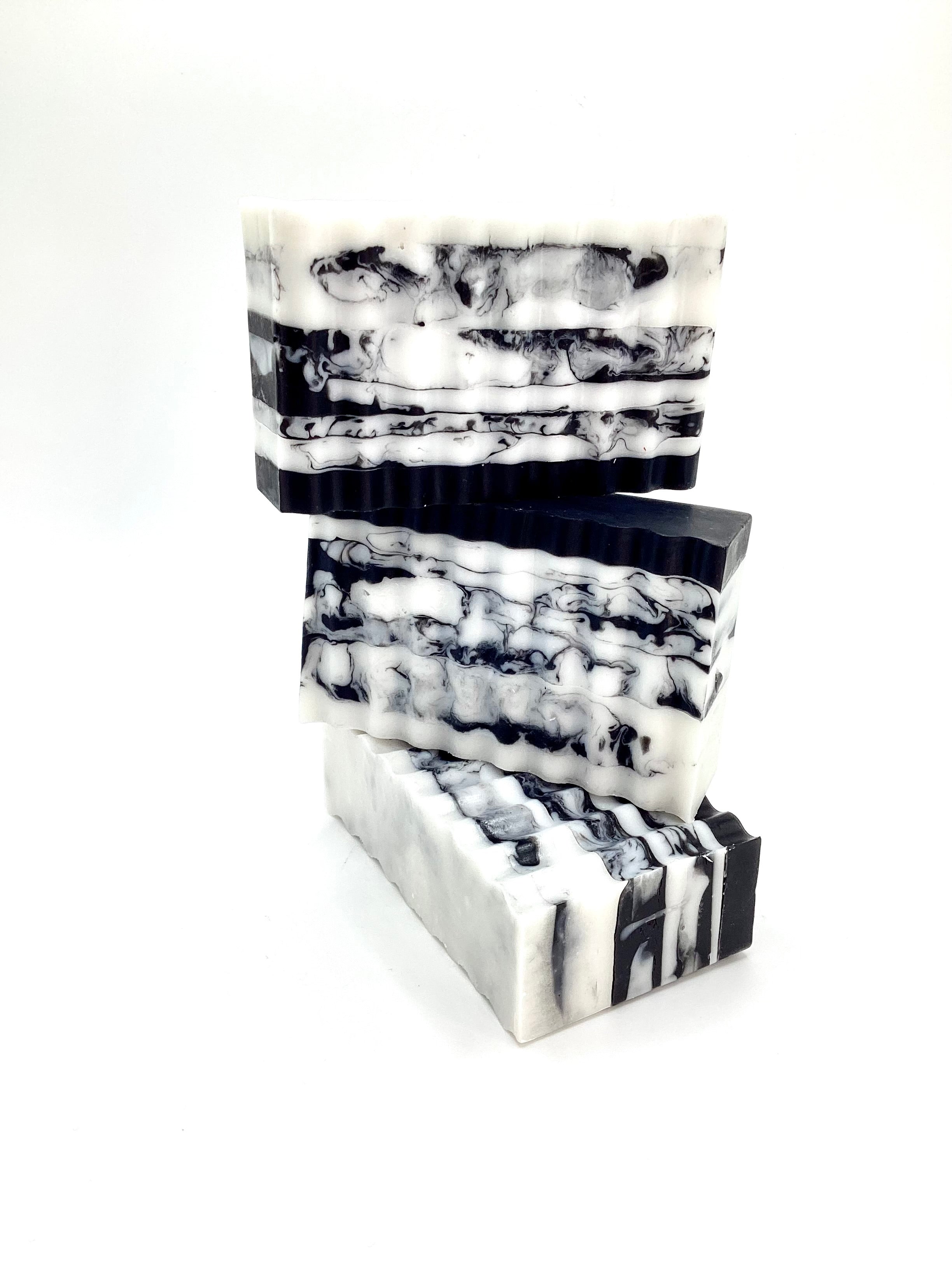 Abela Artisan “CHARCOAL CLAY MARBEL” - Detoxing Exfoliating- Amber Aroma Face -Body Soap Bar 5 Oz.- 141g.