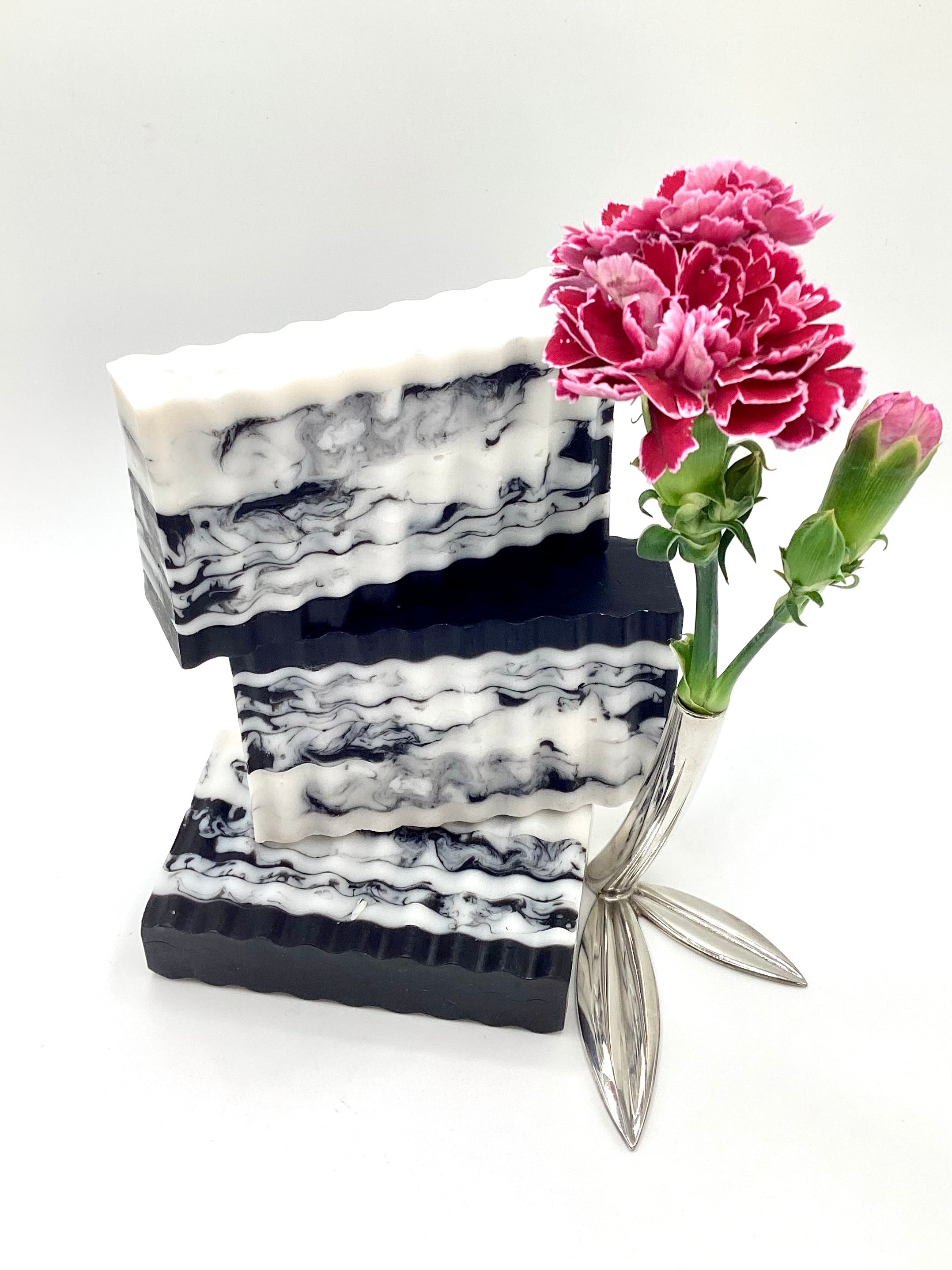Abela Artisan “CHARCOAL CLAY MARBLE”- Detoxing Exfoliating -Amber Aroma Face -Body Soap Bar 5 Oz.- 141g.