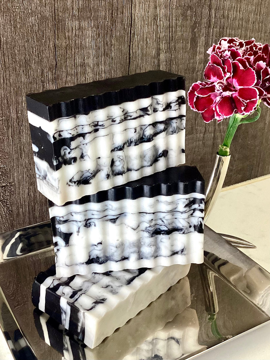 Abela Artisan “CHARCOAL CLAY MARBLE”- Detoxing Exfoliating -Amber Aroma Face -Body Soap Bar 5 Oz.- 141g.