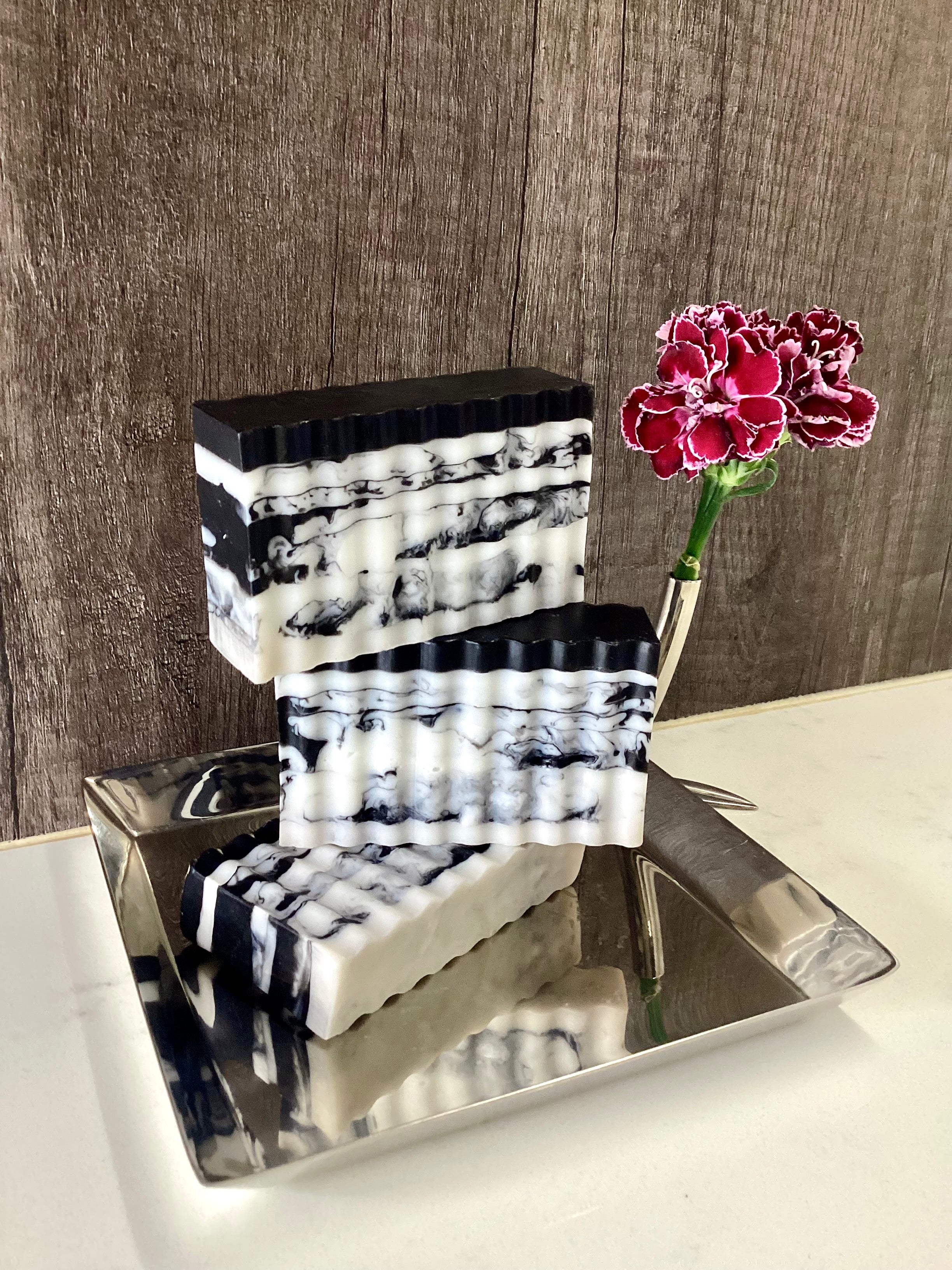 Abela Artisan “CHARCOAL CLAY MARBEL” - Detoxing Exfoliating- Amber Aroma Face -Body Soap Bar 5 Oz.- 141g.