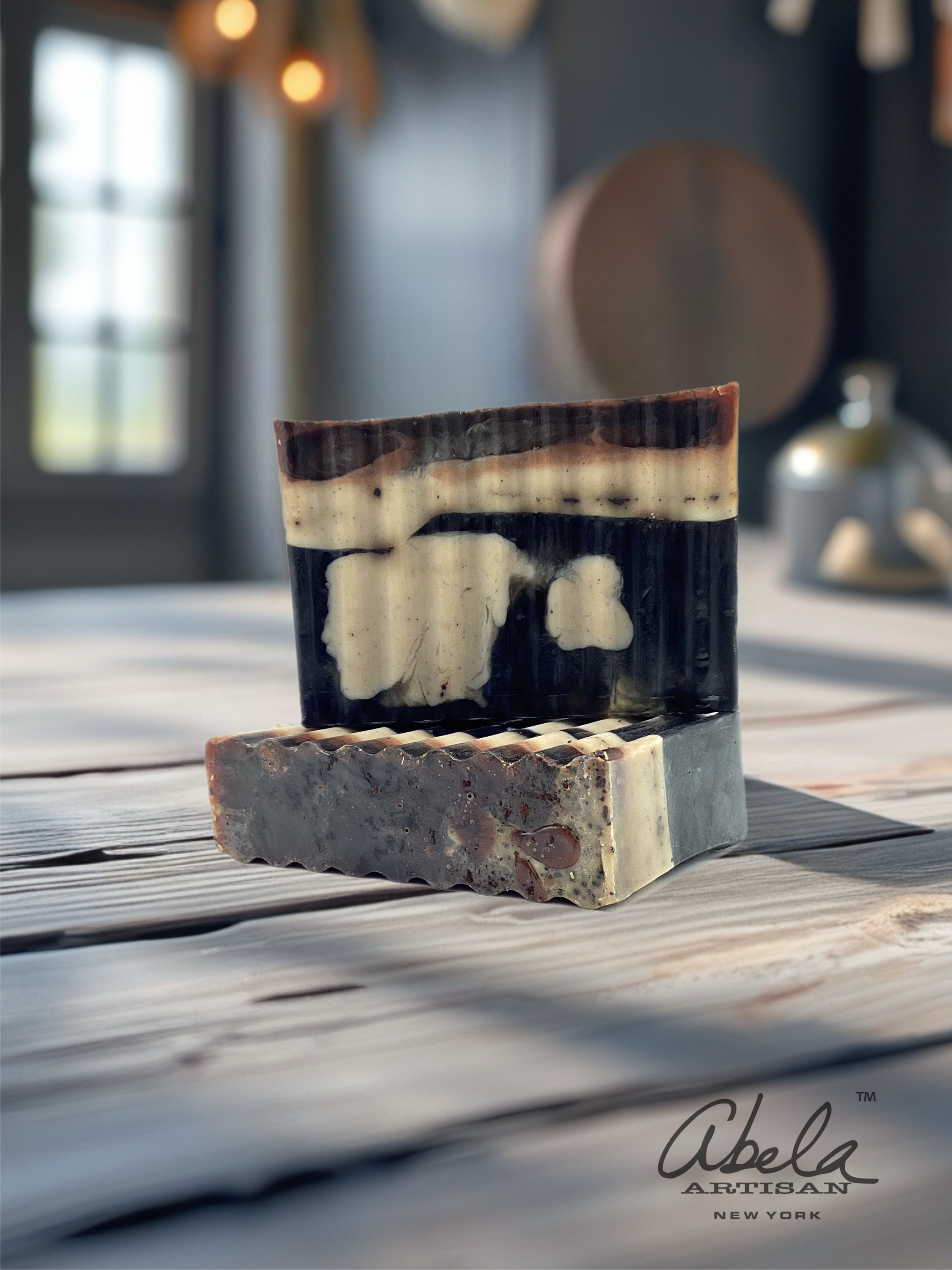 Abela Artisan Charcoal Coffee Clay Anti-Aging Detoxing Exfoliating Face -Body Soap Bar 5 Oz.- 141g.