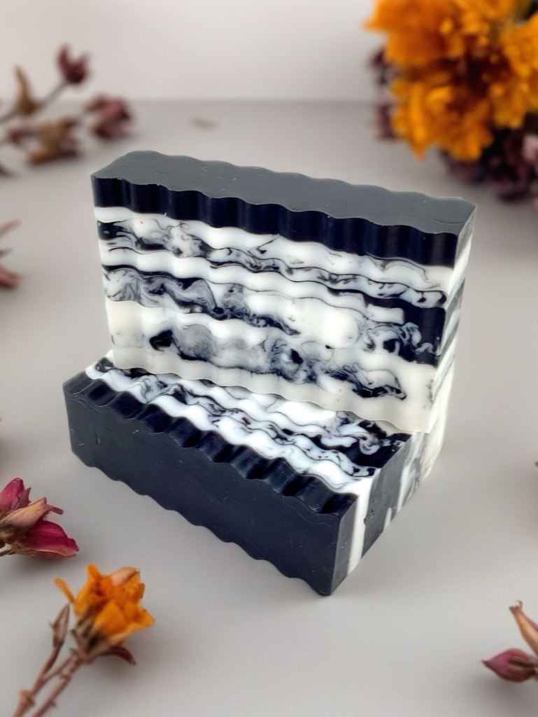 Abela Artisan “CHARCOAL CLAY MARBLE”- Detoxing Exfoliating -Amber Aroma Face -Body Soap Bar 5 Oz.- 141g.