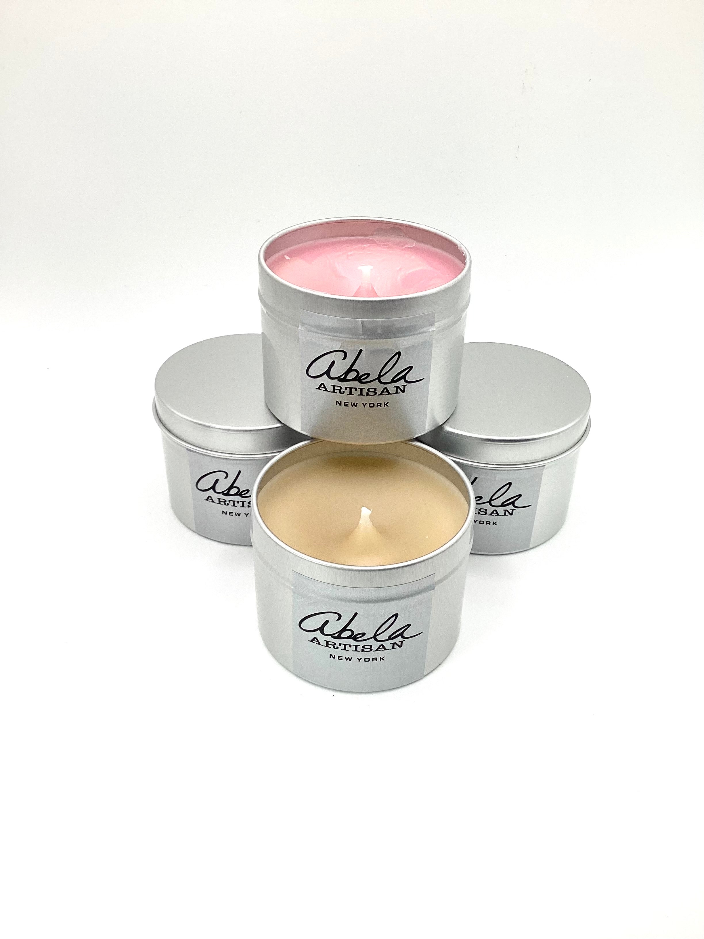 Abela Artisan “PEONY SCENTED CANDLE” – 4 oz Travel Tin